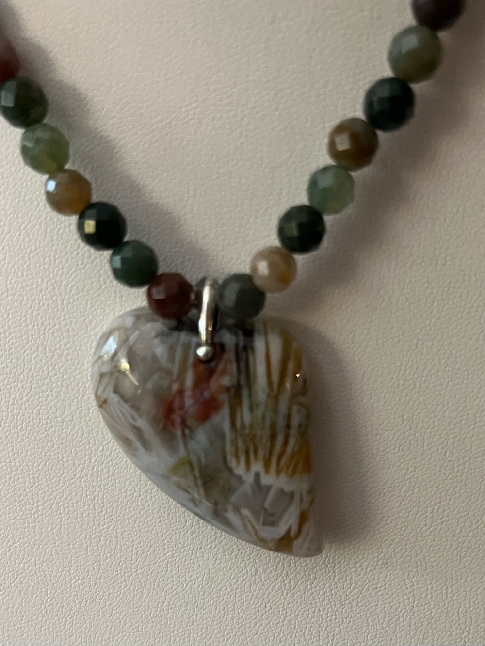 Indian Agate Crazy lace agate Heart Pendant Necklace -natural and sterling silve
